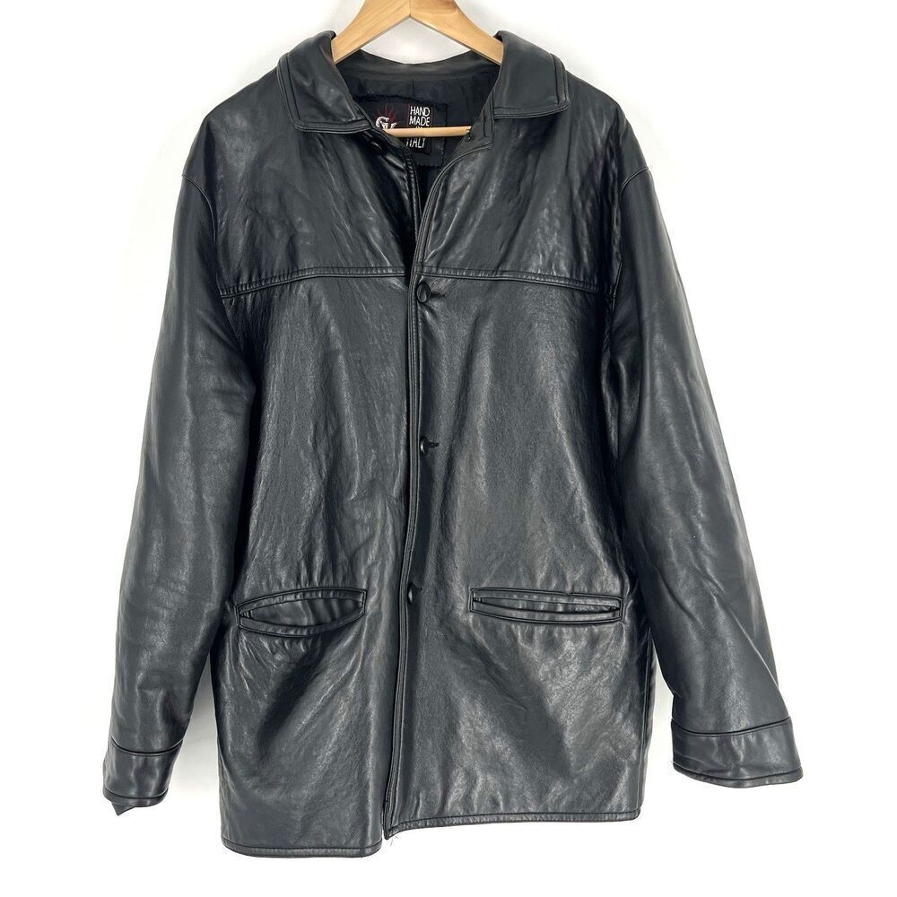 GV Handmade in Italy Jacket Size Medium Mens Black Faux Leather Quiet Luxury
